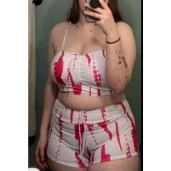 New Tie dyeWhite and pink All Over Print two-piece swim suit - Picture 3 of 3